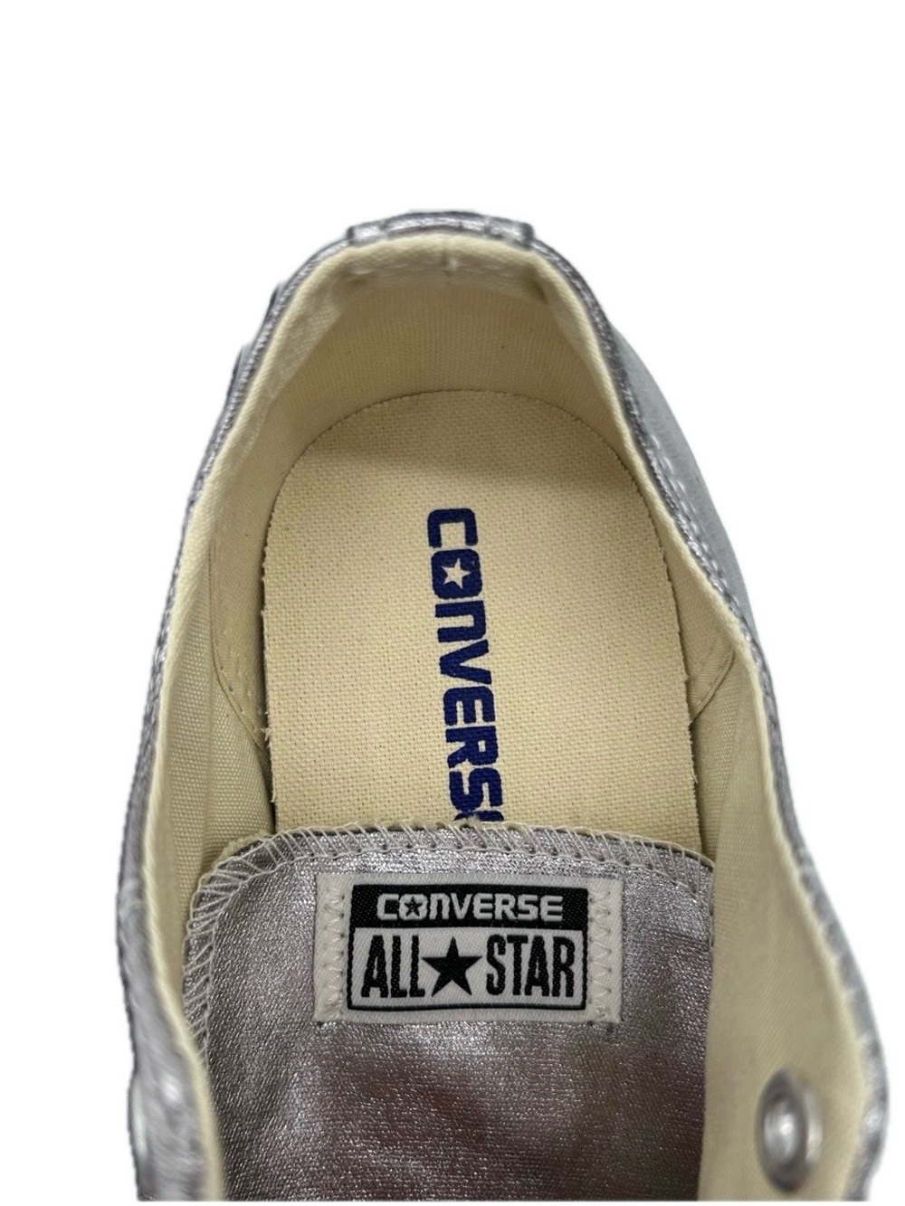 Converse Metallic Silver Low Top Sneakers with Cream Insole - Picture 4 of 11